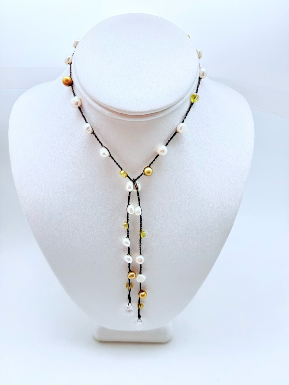 Dainty Multi White & Canary Pearls Lasso, Citrine, Faceted White Topaz Briolette